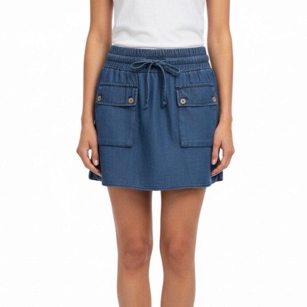 Zara Basic Womens Blue Lyocell Mini Skirt With Pockets Stylish Sz M 28